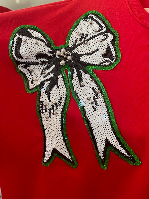 Sequin Bow Holiday Sweatshirt- PRE-ORDER. Ships first week of NOVEMBER.