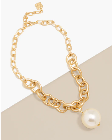 Chunky Oval Link Pearlescent Pendant Necklace