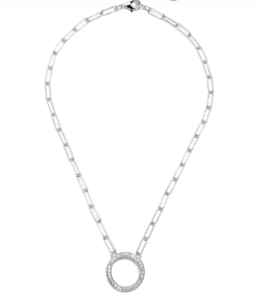 Paperclip Pave Ring Necklace