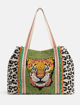 Beaded Leopard Tote